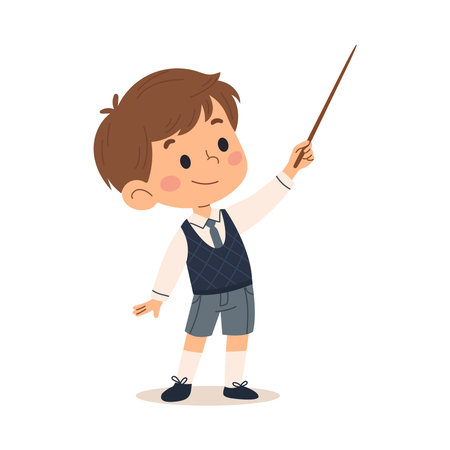 Cute little boy holding a pointer, education concept vector Illustrationのイラスト素材
