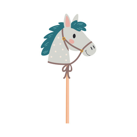 Cute cartoon horse on a stick. Vector illustration isolated on white background.のイラスト素材