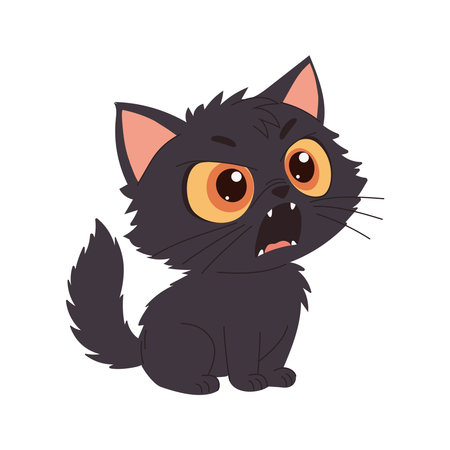 Cute black cat with big eyes. Vector illustration on white background.のイラスト素材