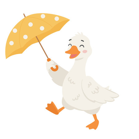 Cute goose with an umbrella. Vector illustration on white background.のイラスト素材