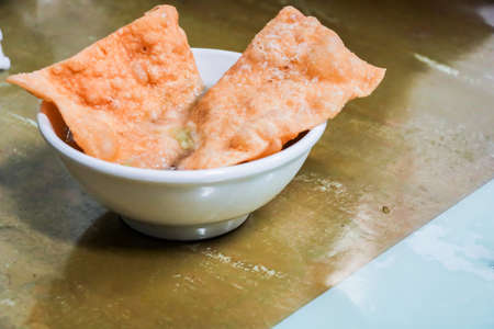 Tradition cuisine in Tainan, Taiwan. Fry Wonton Soup. wonton delicious,wontonの写真素材