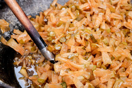 Cooking sweetened white gourd drink. Traditional food in Taiwan. Production process.の写真素材