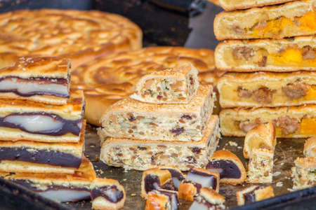 Taiwan traditional Chinese large flatbread. Mooncake for Chinese mid-autumn festival celebration.の写真素材