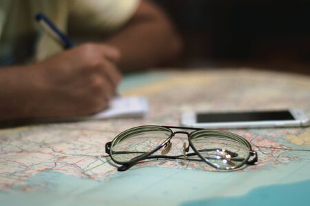 Travel planning in a map of europeの写真素材