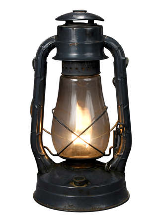 Lit Antique oil lamp with clipping pathの写真素材