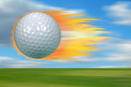 Golf ball on fire traveling at a high rate of speedの写真素材