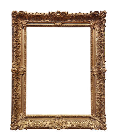 Ornate Baroque gold frame isolated over a white backgroundの写真素材