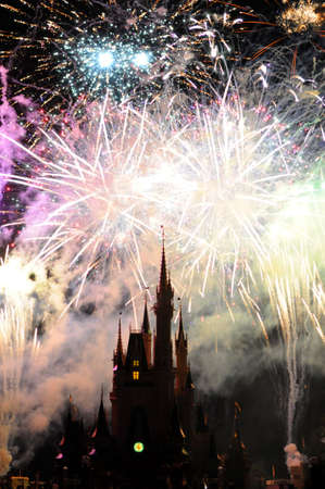 Disney Castle in Orlando Florida during a fireworks finaleのeditorial素材