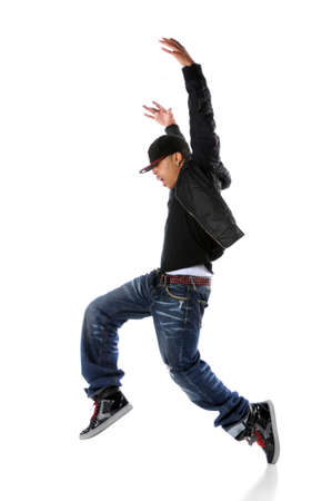 African American hip hop dancer over a white backroundの写真素材