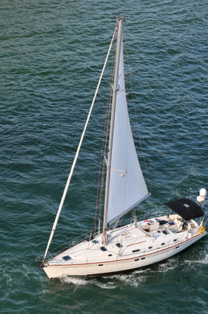 Yatch sailing in a view from above