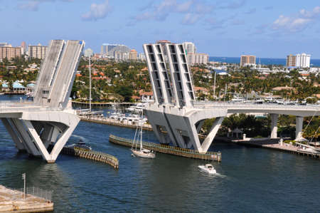 Ft. Lauderdale bridge lifling to allow ships get acrossの写真素材