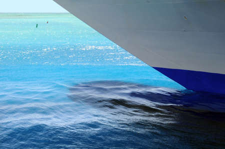 Keel and Hull of cruise ship in clear waters of the Caribbean Seaの写真素材