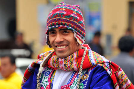 CUSCO PERU - SEPTEMBER 5: Portrait of Quechua man dressed in traditional clothing, Cusco, Peru on September 5, 2009のeditorial素材