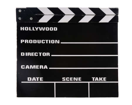 Vintage clapper board isolated over white backgroundの写真素材