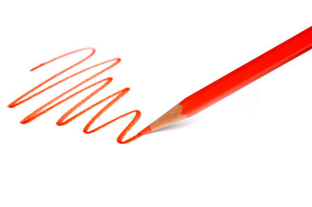 Red pencil with line over white backgroundの写真素材