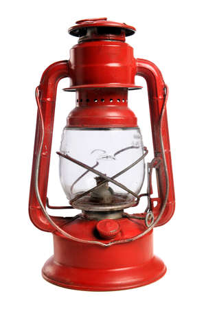 Vintage red railroad lantern isolated over white backgroundの写真素材