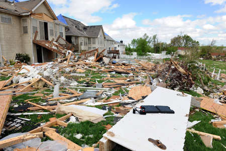 SAINT LOUIS, MISSOURI - APRIL 26: Destroyed homes after tornados hit the Saint Louis area on Friday April 22, 2011のeditorial素材