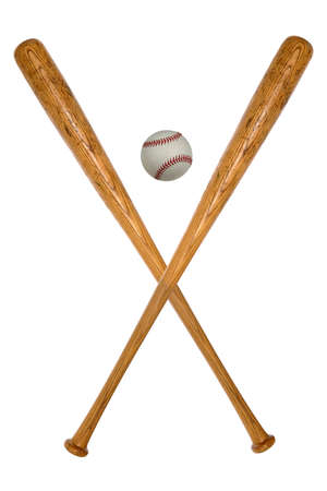 Baseball bats and ball isolated over white backgroundの写真素材