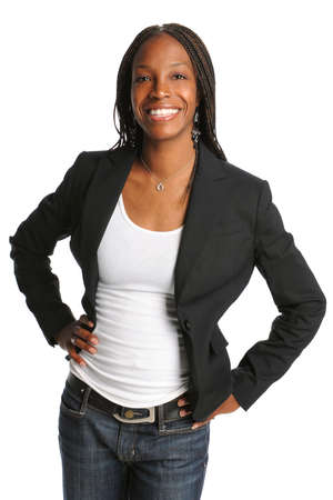 Portrait of young African American woman isolated over white backgroundの写真素材