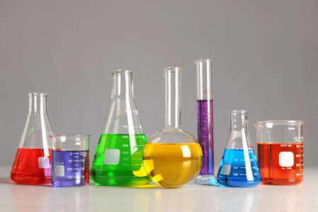 Laboratory glassware on table over neutral background -With Clipping Path