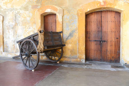 Old wooden cart in Old San Juan Puerto Rico - Castillo San Cristobal の写真素材