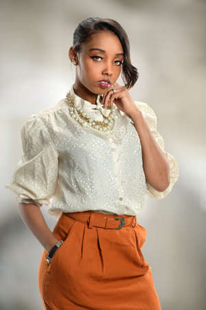 Portrait of African American businesswoman inside office buildingの写真素材