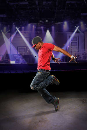 African American hip hop dancer performing indoors