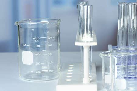 Close up of laboratory glassware in labの写真素材