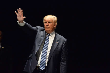 Saint Louis, MO, USA - March 11, 2016: Donald Trump salutes supporters at the Peabody Opera House in Downtown Saint Louisのeditorial素材