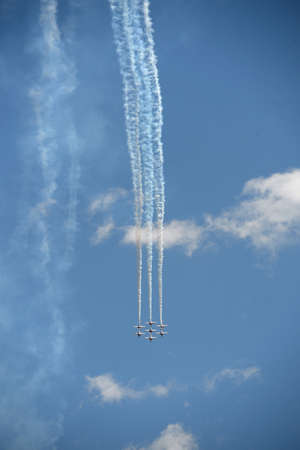 Saint Louis, MO, USA â€“ May 15, 2016: The Canadian Snowbirds perform at the Spirit of Saint...