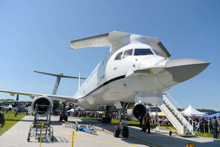 Saint Louis, MO, USA â€“ May 15, 2016: Boeing 757/F-22 Flying Testbed on display at the Spirit...