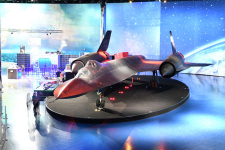 Kalamazoo, MI, USA â€“ June 23, 2016: Lockhhed SR-71B Blackbird on display at the Air Zoo...