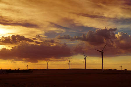 Wind turbines farm on the plains of Kansasの写真素材