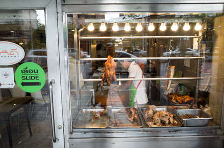 In side noodle shop. Roasted duck is being hanged.Thailand.Oct,4,2015のeditorial素材