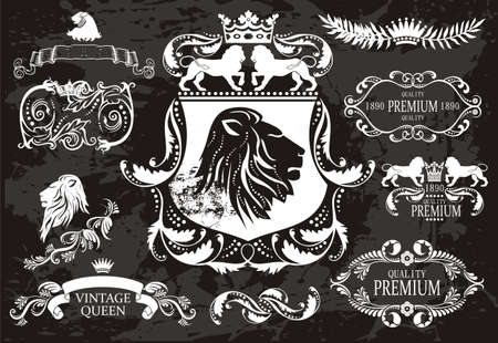 vintage frames set with blazons &  crownsのイラスト素材