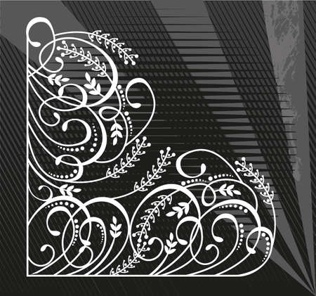 Ornamental wite floral corner on black background.のイラスト素材