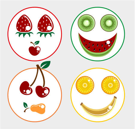 A set of happy cute colourful fruit character mascotsのイラスト素材