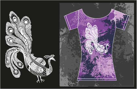 Peacock on t-shirt and separated. Fashion design.のイラスト素材
