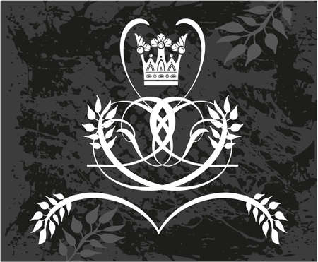 Black and white floral frame with crownのイラスト素材