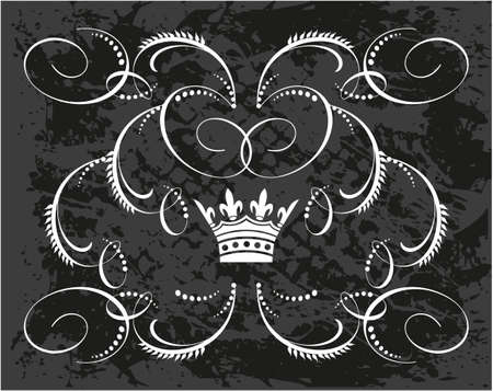 Black and white floral frame with crownのイラスト素材