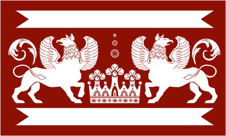 Red heraldic frame with Double Griffin ND crown.のイラスト素材