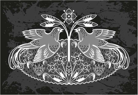 Black card with a bird and flowersのイラスト素材