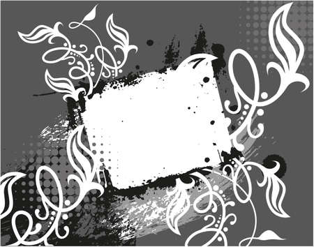 Black and white floral frame with branchesのイラスト素材