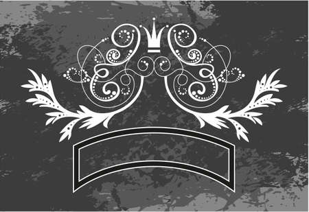Black and white floral frame with crownのイラスト素材