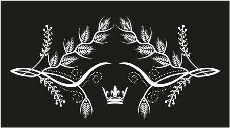 Black and white floral frame with crownのイラスト素材