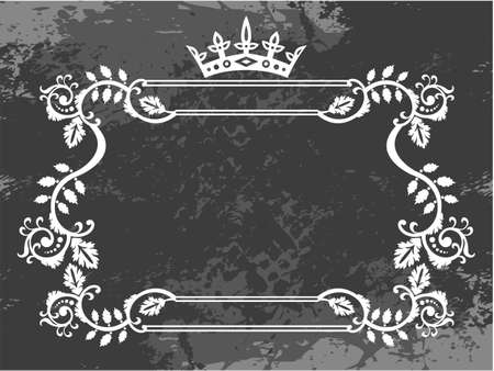 Black and white floral frame with crownのイラスト素材