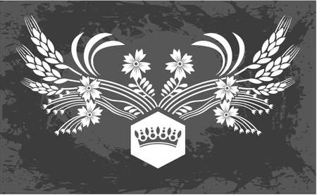 Black and white floral frame with crownのイラスト素材