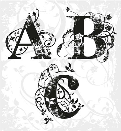 Vector ABC first alphabet letters art deco vintageのイラスト素材
