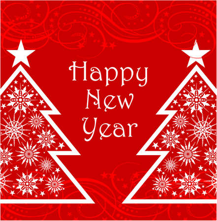 Reb happy new year card with christmas treesのイラスト素材