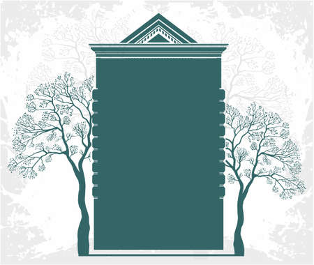 Residential building with trees green property,real estate templateのイラスト素材